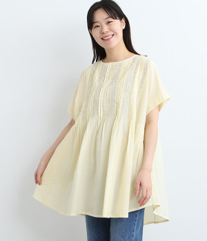 コットンボイルラクノウ刺繍ピンタックプルオーバー(ベージュ-ONESIZE)