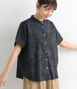 コットンバティックブラウス(ネイビー-ONESIZE)