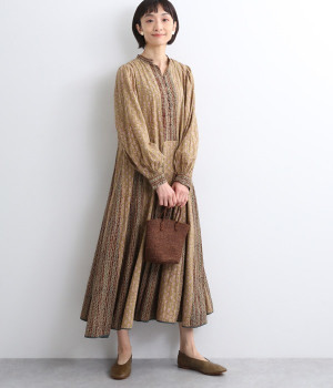 ファラトプリントボリュームワンピース(ベージュ-ONESIZE)