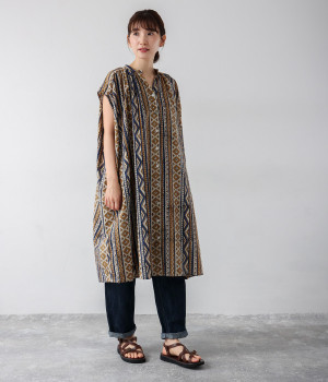 バグループリントギャザーワンピース(イエロー-ONESIZE)