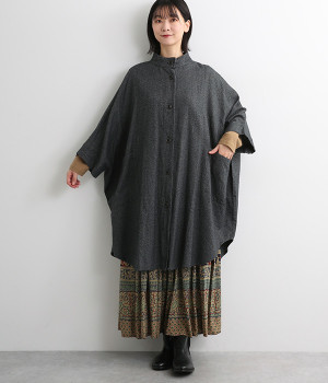 コットンメランジポンチョ(ブラック-ONESIZE)
