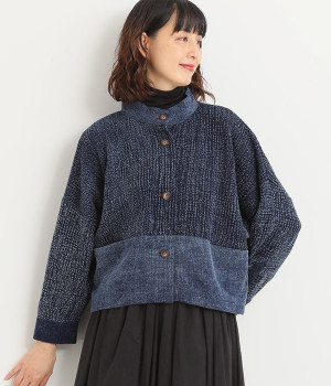 コットンコンビ藍染ショートジャケット(ネイビー-ONESIZE)