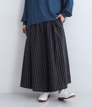 コットンギンガムデニムワイドパンツ