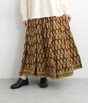 フラワープリントスカート(ブラウン-ONESIZE)