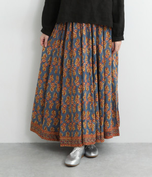 フラワープリントスカート(ブルー-ONESIZE)