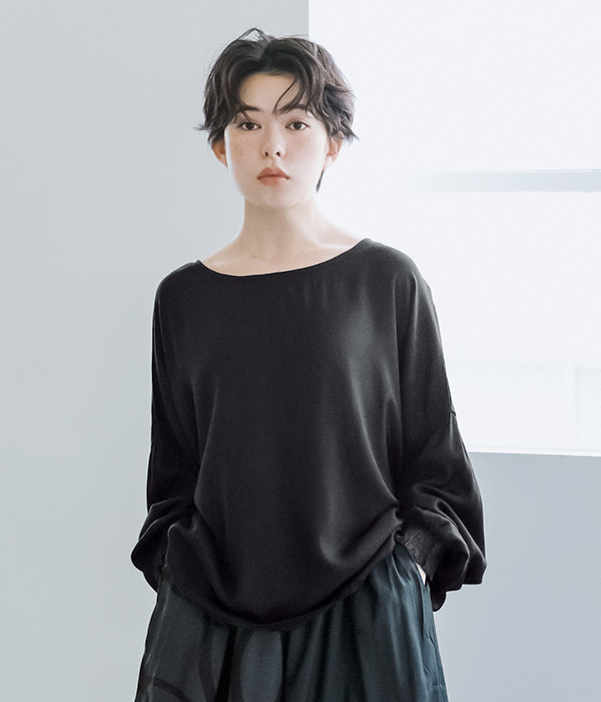 レーヨンジャカードプルオーバー(ブラック-ONESIZE)