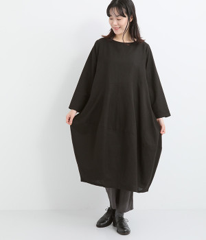 リネン混変形ワンピース(ブラック-ONESIZE)