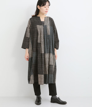 コットンモザイクドットワンピース(ブルー-ONESIZE)