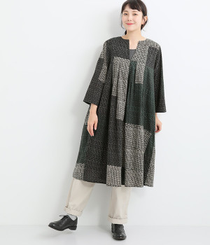 コットンモザイクドットワンピース(グリーン-ONESIZE)