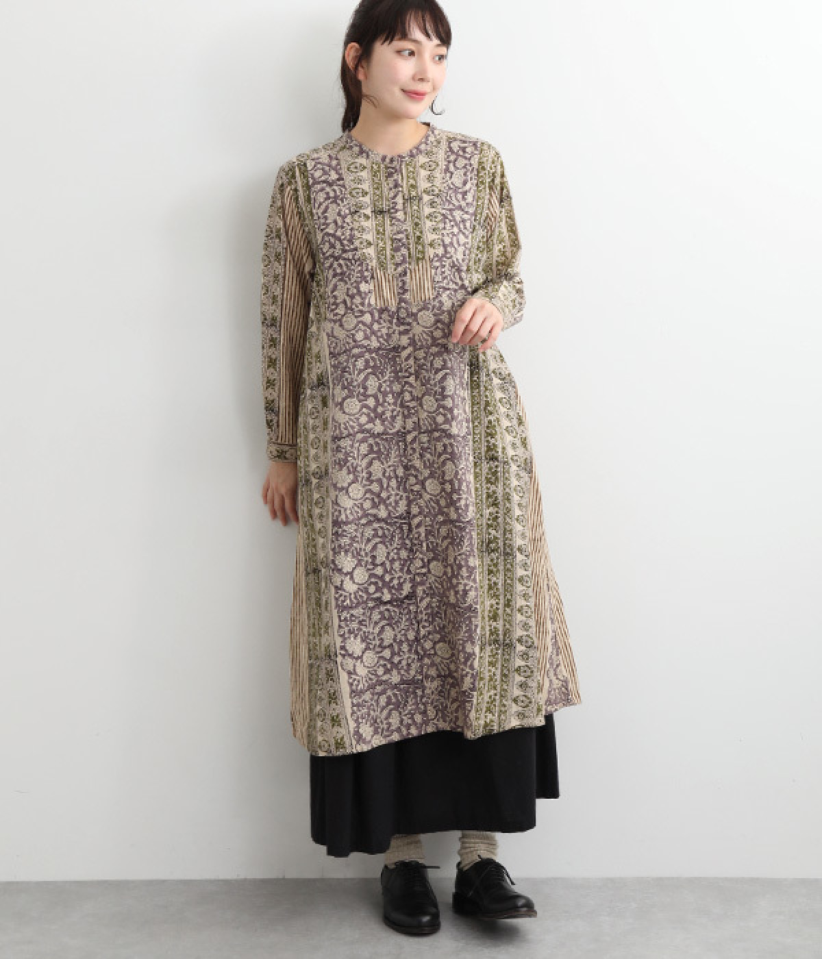 バグループリントバンドカラー前あきワンピース(パープル-ONESIZE)