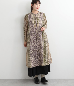 バグループリントバンドカラー前あきワンピース(パープル-ONESIZE)