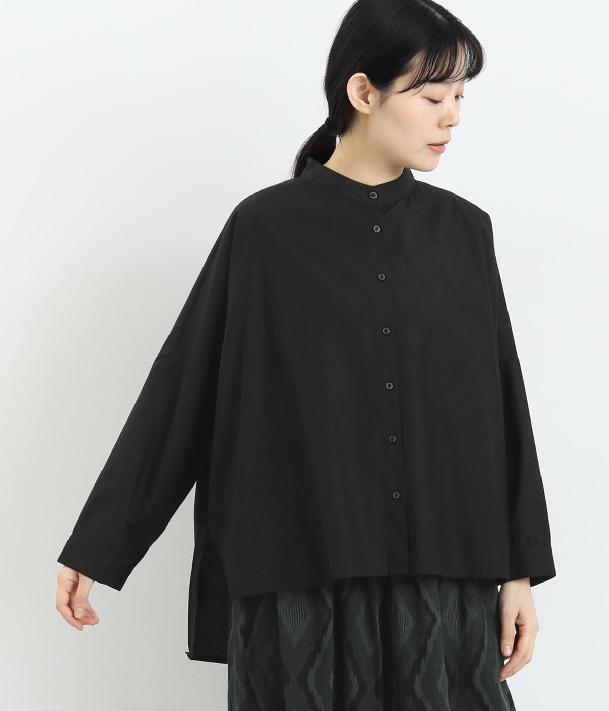 環コットンシルクドロップスリーブワイドブラウス(ブラック-F)