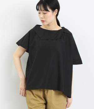 環コットンシルクアシンメトリーカラープルオーバー(ブラック-F)