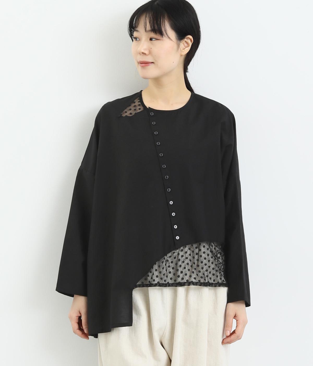 環コットンシルクレースパッチプルオーバー(ブラック-F)