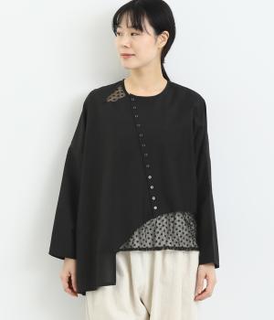 環コットンシルクレースパッチプルオーバー(ブラック-F)