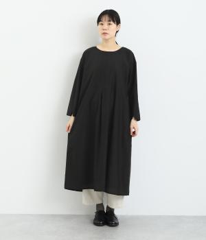 環コットンシルクピンタックワンピース(ブラック-F)