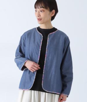 シャンブレーキルティング　リバーシブルジャケット(ブルー-F)