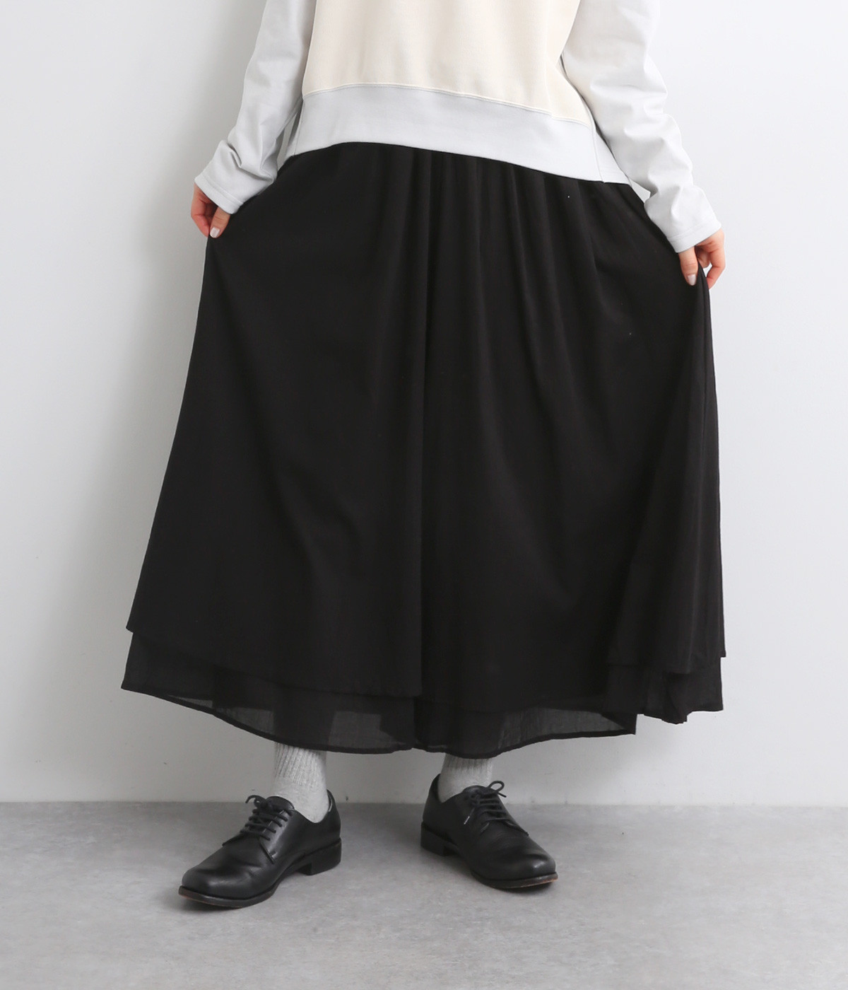 レイヤーギャザーパンツ(ブラック-ONESIZE)