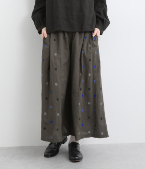 コットンドット無地コンビワイドパンツ