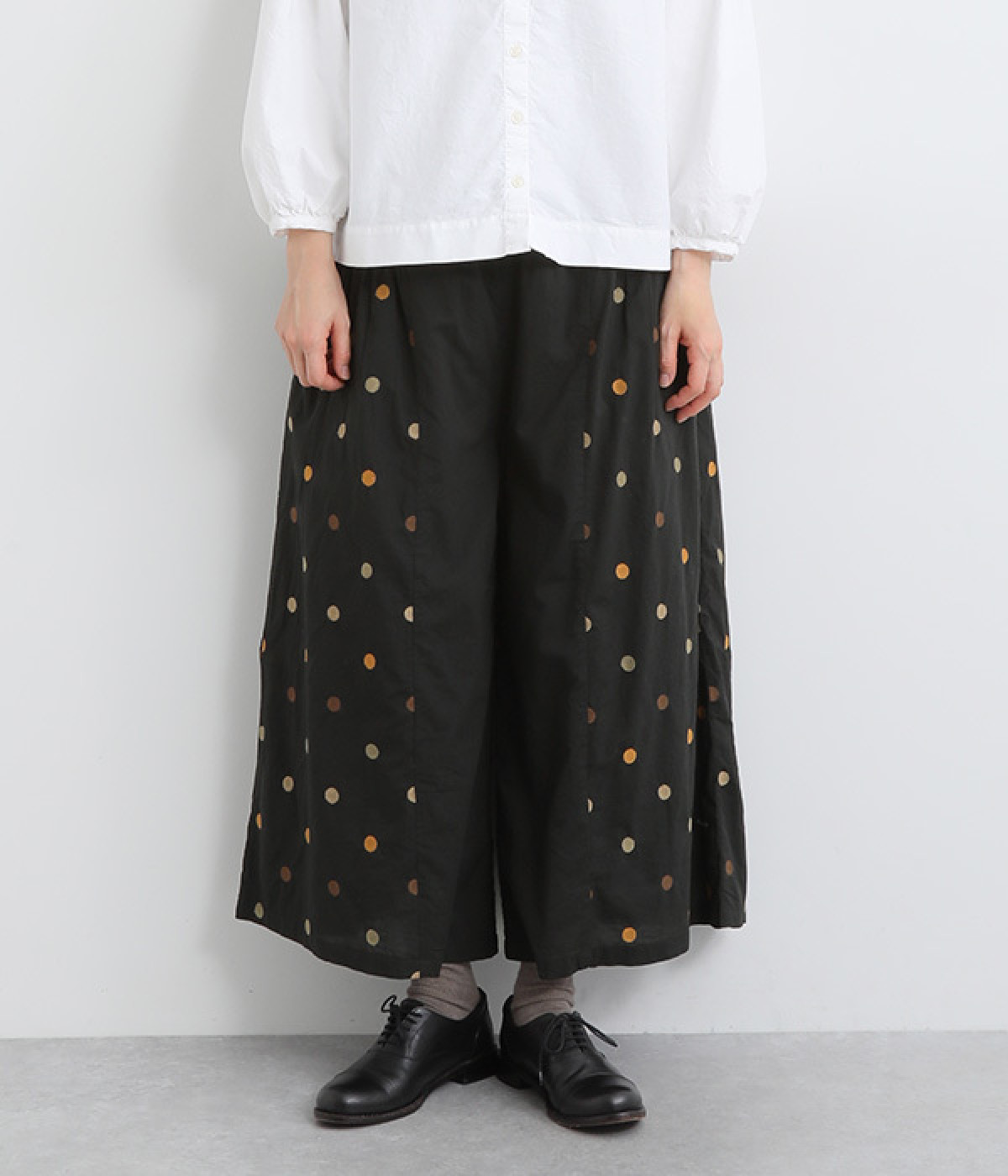 コットンドット無地コンビワイドパンツ(ブラック-ONESIZE)