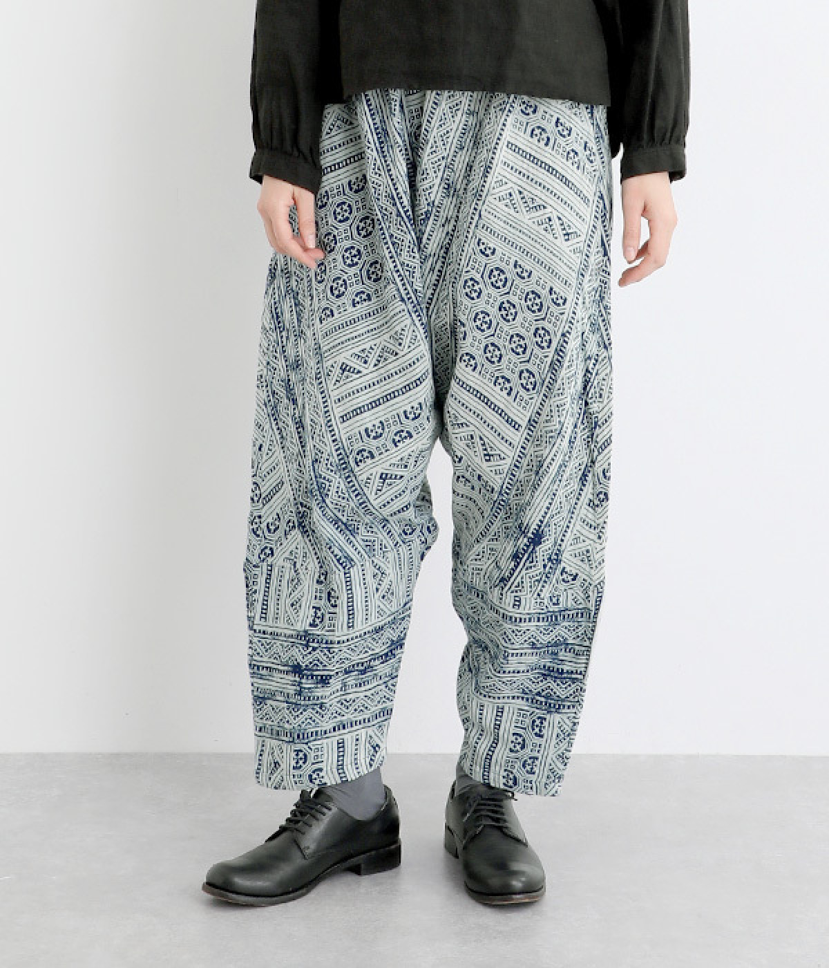 モン族柄藍染プリントパンツ(ネイビー-ONESIZE)