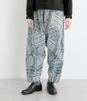 モン族柄藍染プリントパンツ(ネイビー-ONESIZE)