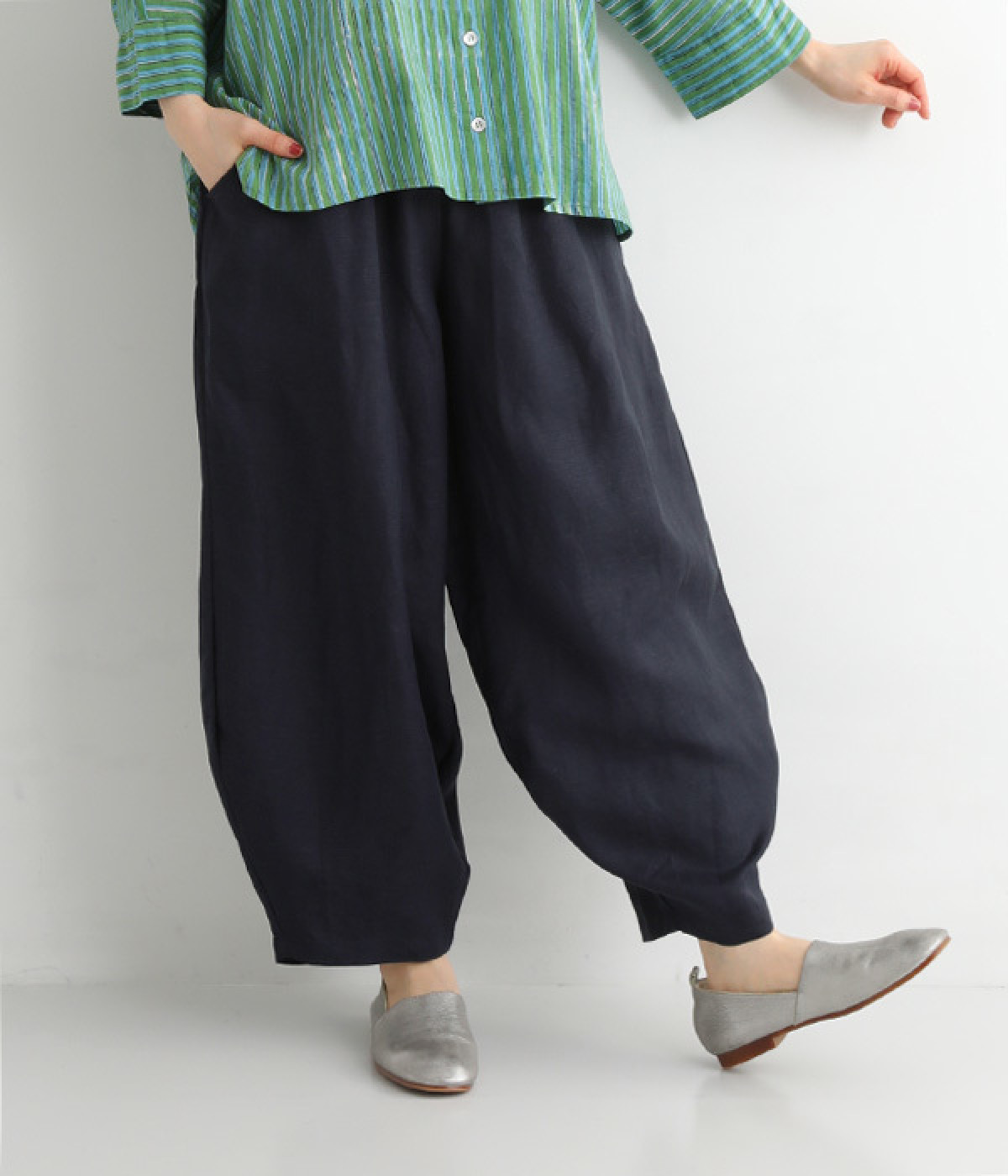 リネンレーヨンパンツ(ネイビー-ONESIZE)