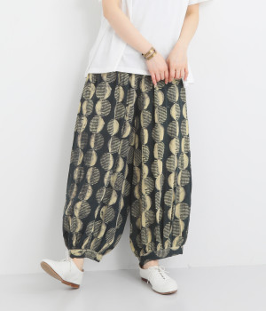 コットンドットブロックプリントバルーンパンツ(グリーン-ONESIZE)