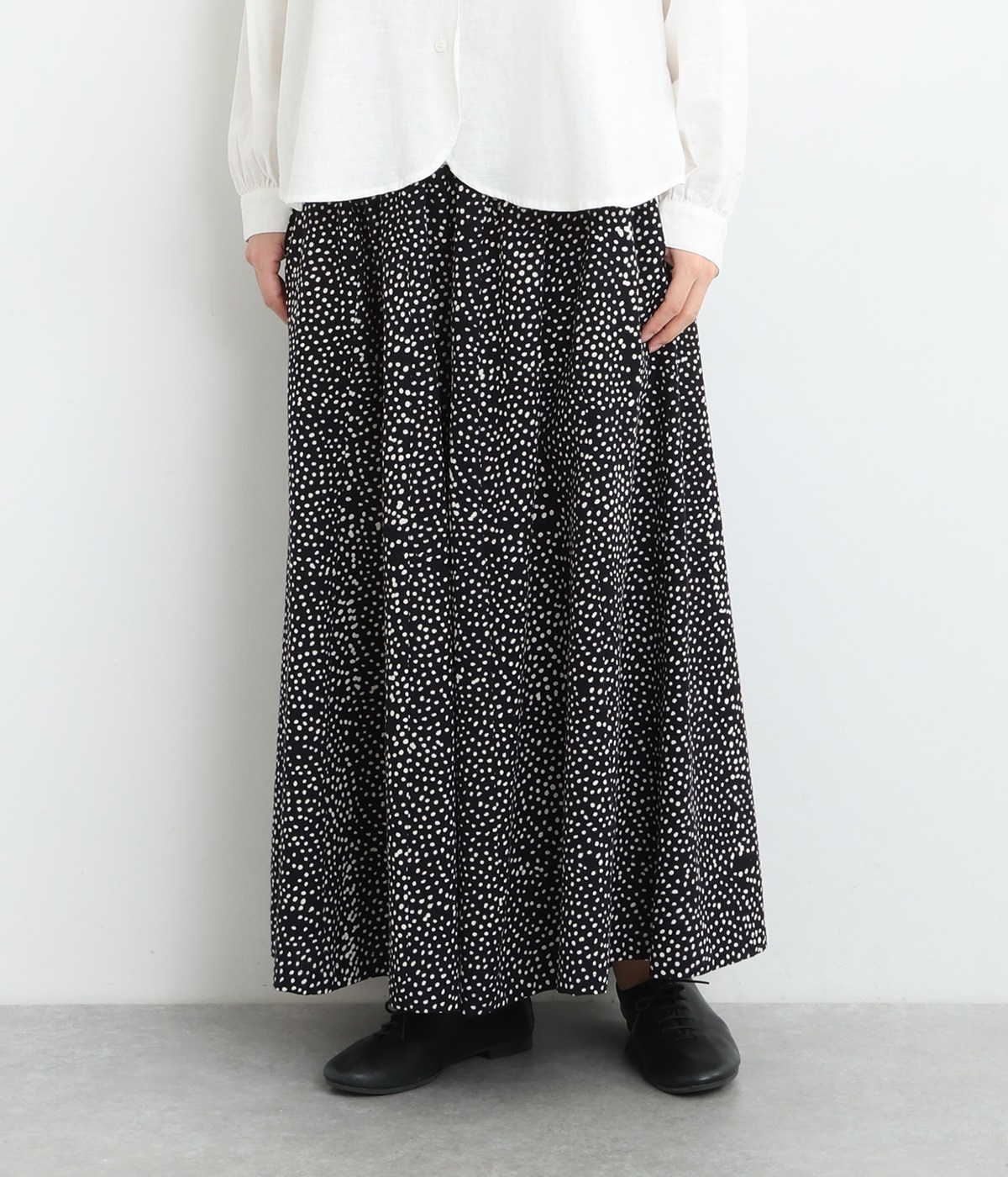 フラックス混ドットブロックプリント×無地パンツ(ブラック-ONESIZE)