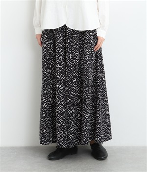 フラックス混ドットブロックプリント×無地パンツ(ブラック-ONESIZE)