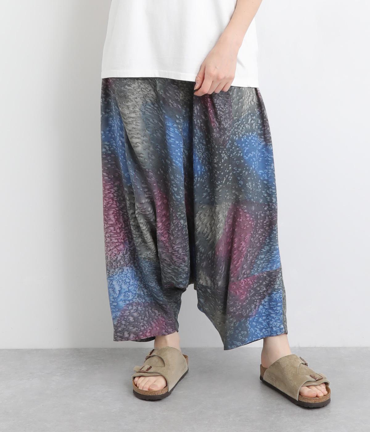 レーヨン手描きサルエルパンツ(ブルー系-ONESIZE)