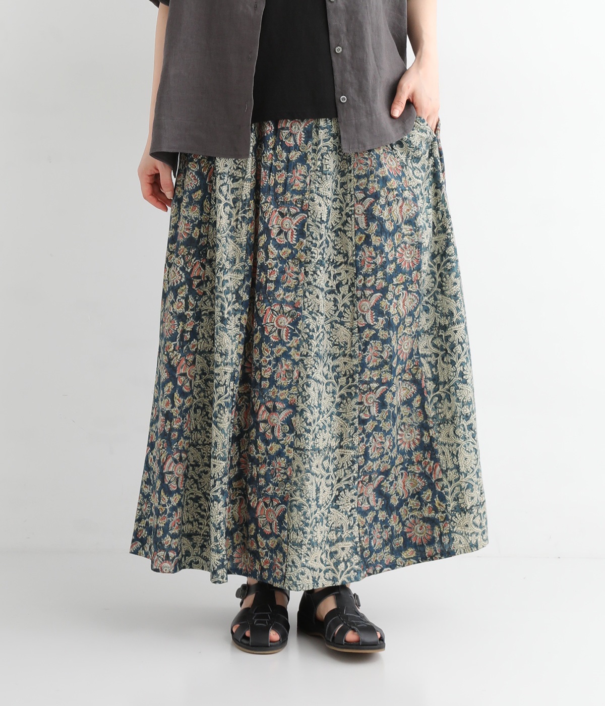 カラムカリプリントスカート(ブルー-ONESIZE)