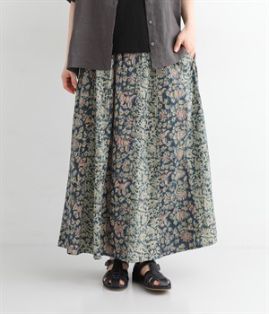 カラムカリプリントスカート(ブルー-ONESIZE)