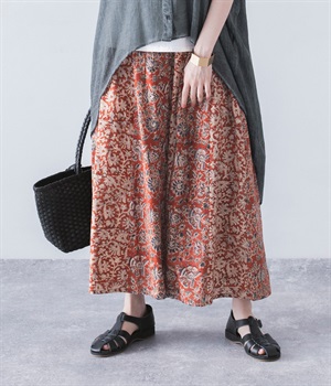 カラムカリプリントスカート(レッド-ONESIZE)