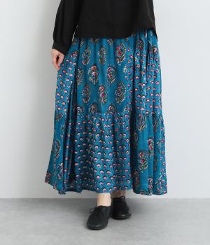 カラフルフラワープリントスカート(ブルー-ONESIZE)