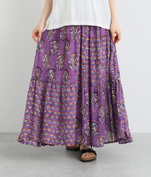 カラフルフラワープリントスカート(パープル-ONESIZE)