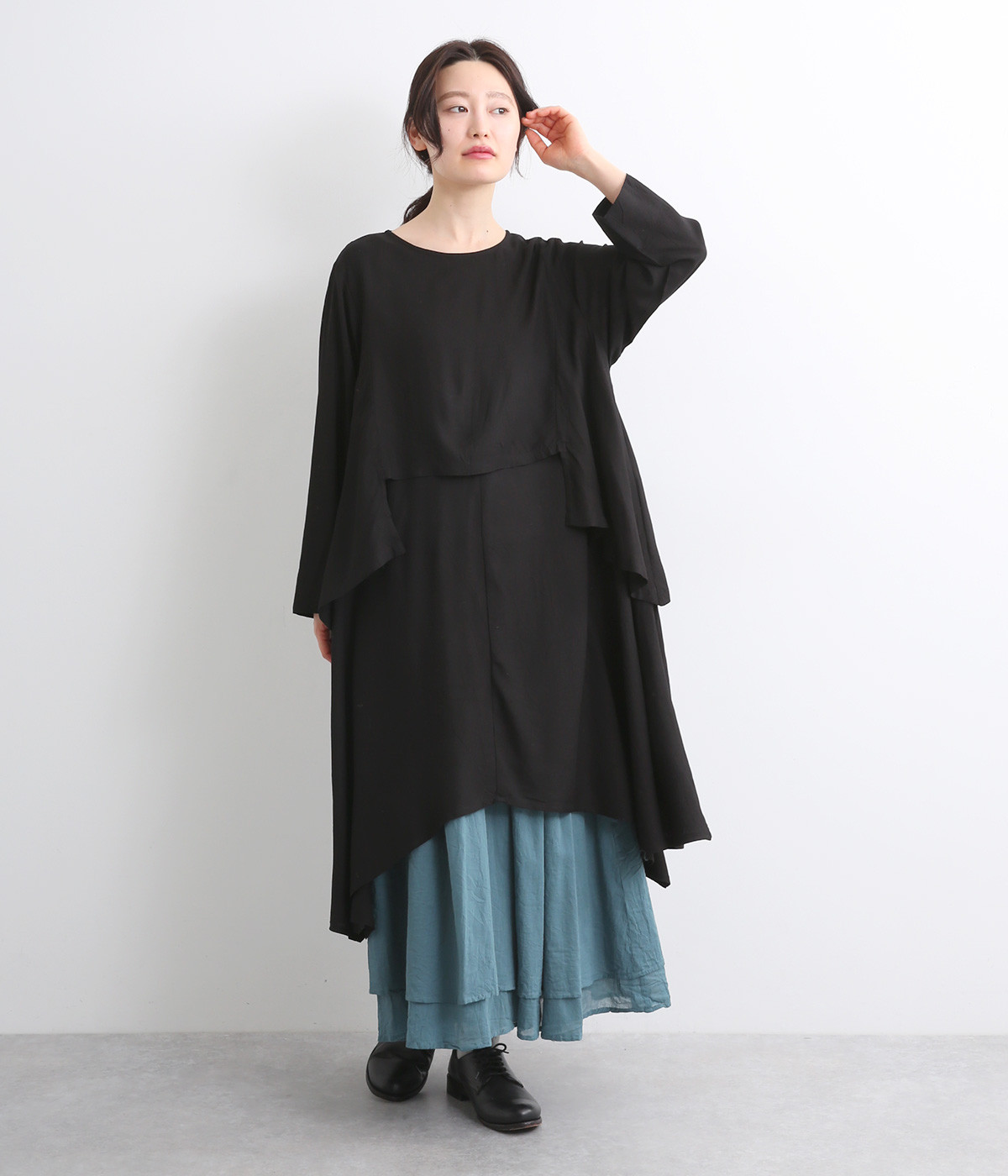 レーヨンイレヘムレイヤープルオーバー(ブラック-ONESIZE)