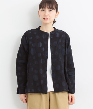 コットンドットエンボスショートブラウス(ネイビー-ONESIZE)