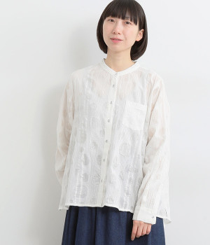 コットンドットエンボスショートブラウス(ホワイト-ONESIZE)