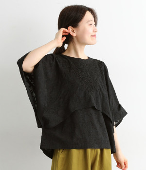 コットンジャカードラクノウ刺繍プルオーバー(ブラック-ONESIZE)