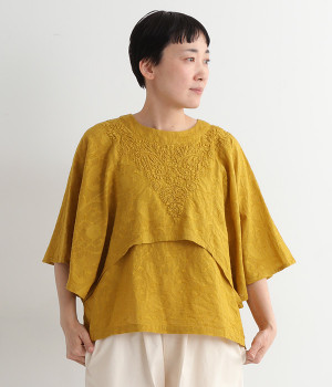 コットンジャカードラクノウ刺繍プルオーバー(イエロー-ONESIZE)