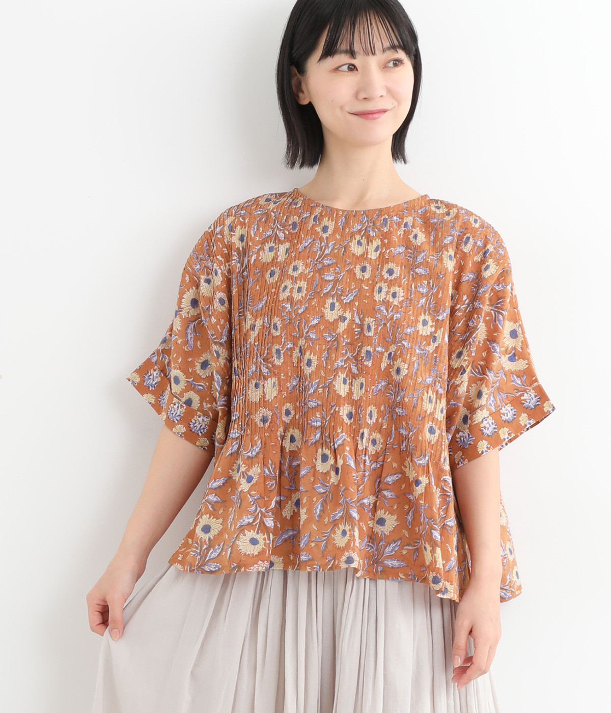 ラピドプリントピンタックプルオーバー(ブラウン-ONESIZE)