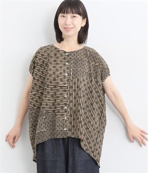 まる三角ストライププリントブラウス(ブラック-ONESIZE)