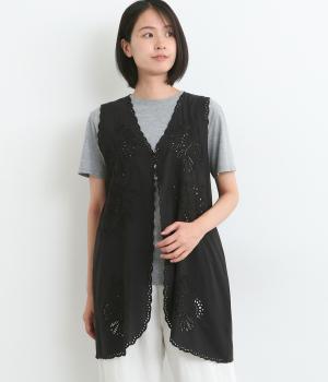 花刺繍柄ベスト(ブラック-ONESIZE)