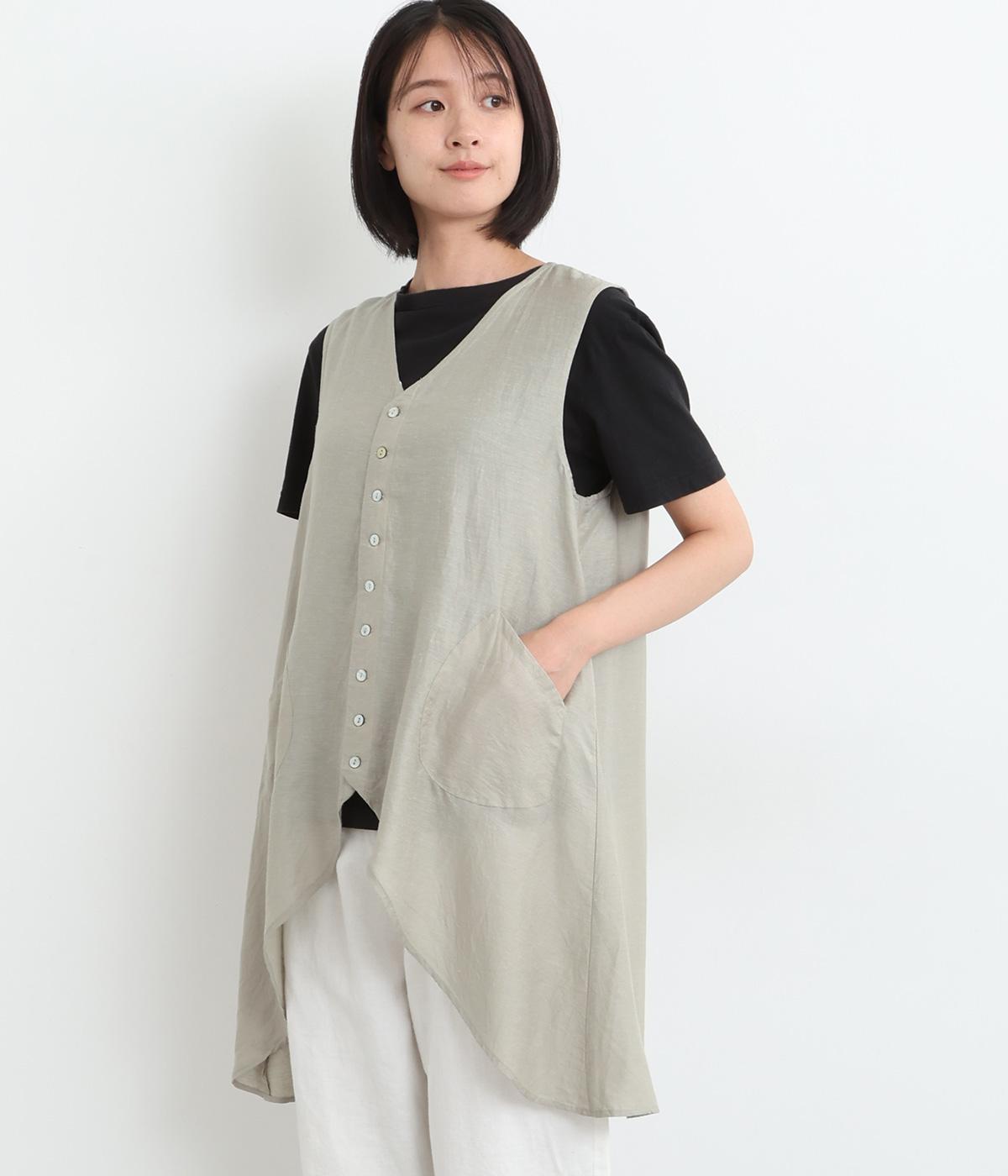 リネンレーヨンラウンドベスト(ベージュ-ONESIZE)