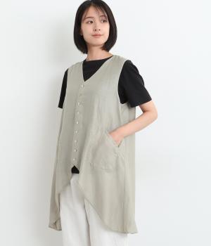 リネンレーヨンラウンドベスト(ベージュ-ONESIZE)