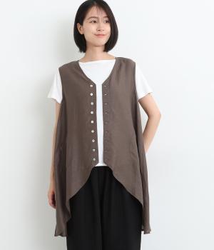 リネンレーヨンラウンドベスト(ブラウン-ONESIZE)