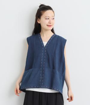 ファインピンタックプルオーバーベスト(ブルー-ONESIZE)