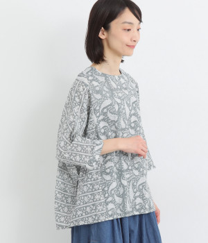コットンペーズリーブロックプリントプルオーバー