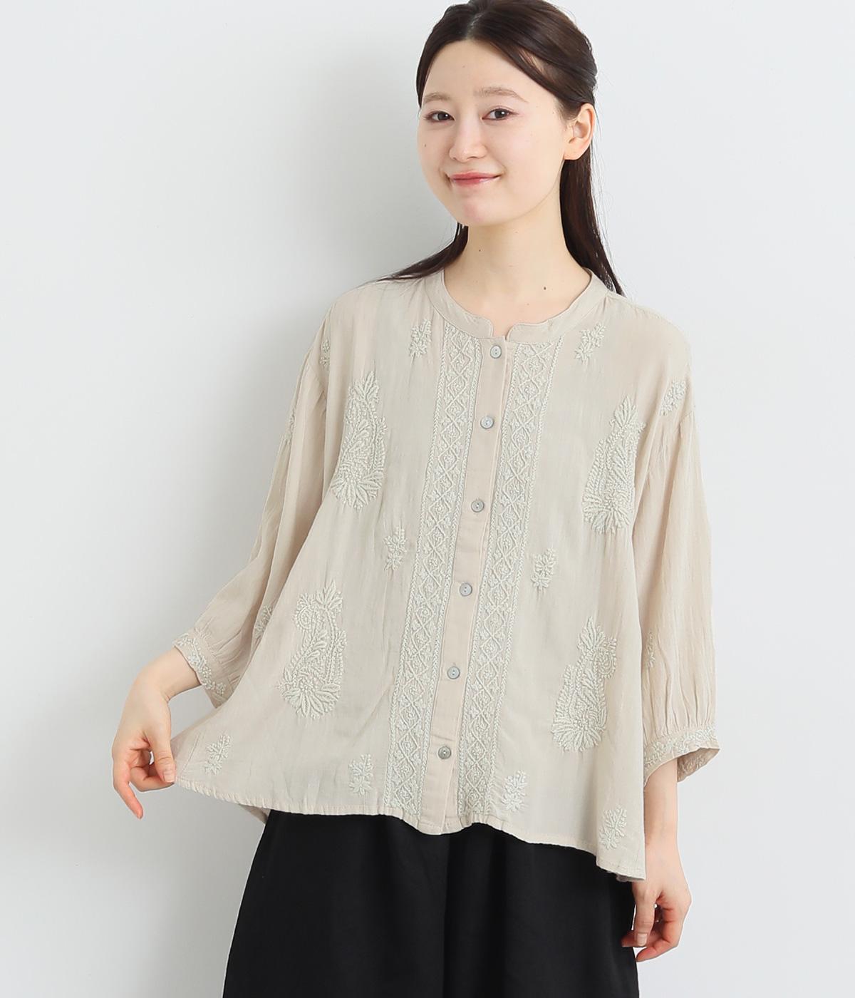 フラックス混ラクノウ刺繍ブラウス(NT-ONESIZE)